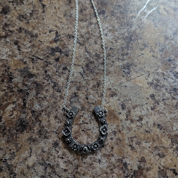 Floral Horseshoe Pendant Necklace - Picture 2 of 4